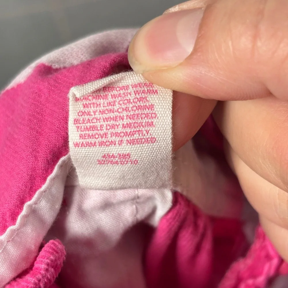 OshKosh Bgosh Corduroy Overalls Baby Girls 12M Pink Floral Embroidery Ruffle Hem